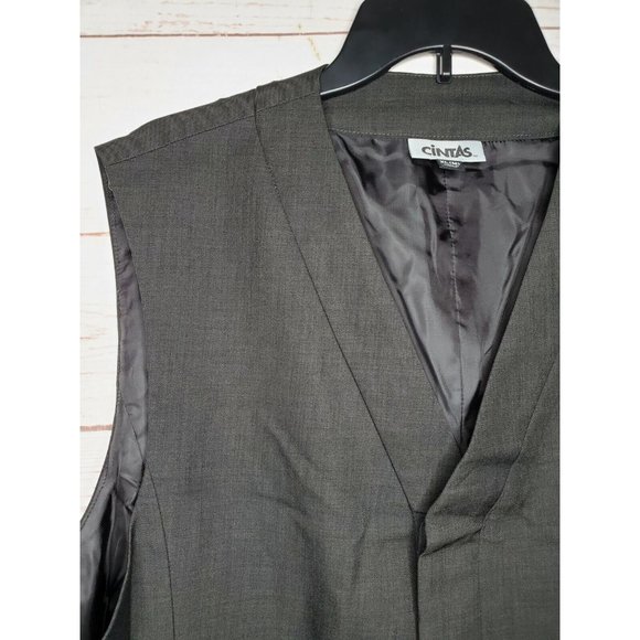 Cintas Men XL Charcoal Gray Men 2 Pocket Polyester Side Slit Suit Or Casual Vest - Picture 4 of 12